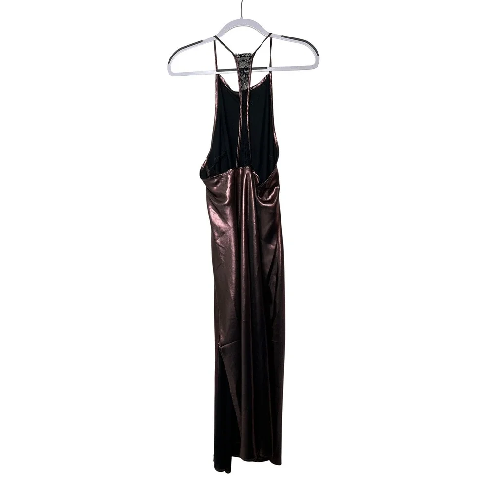 Intimately Free People L Sunset Shimmer Satin‎ Midi Slip Dress Rose Metallic